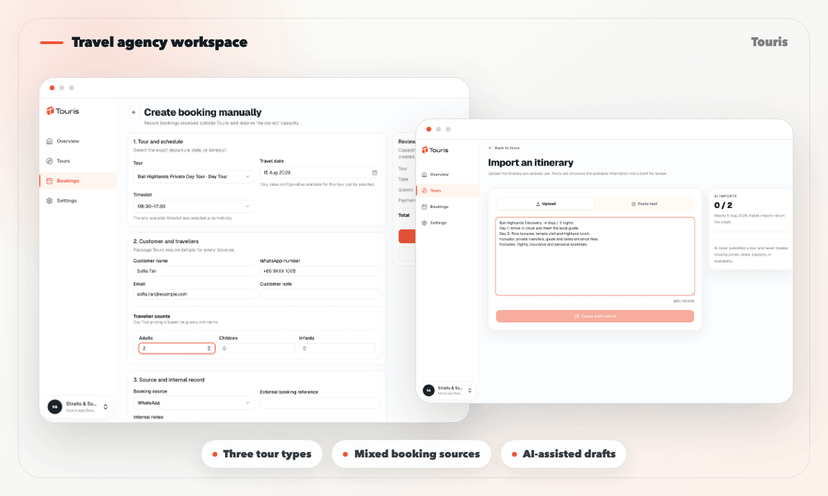 Customer package tour booking flow in Touris