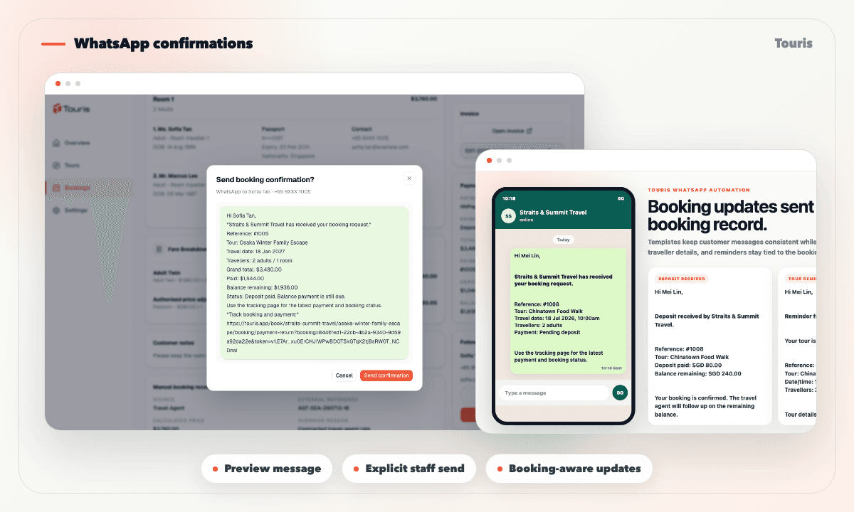 WhatsApp booking automation messages for tour operators