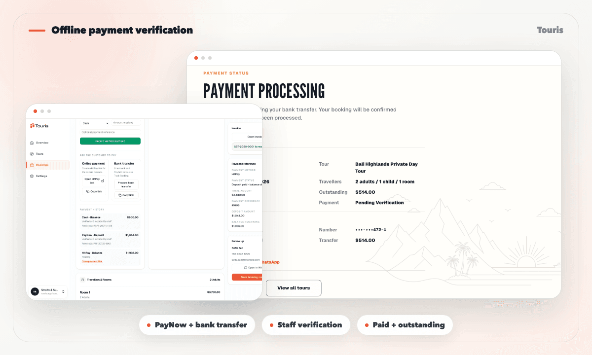 Touris payment tracking for tour bookings
